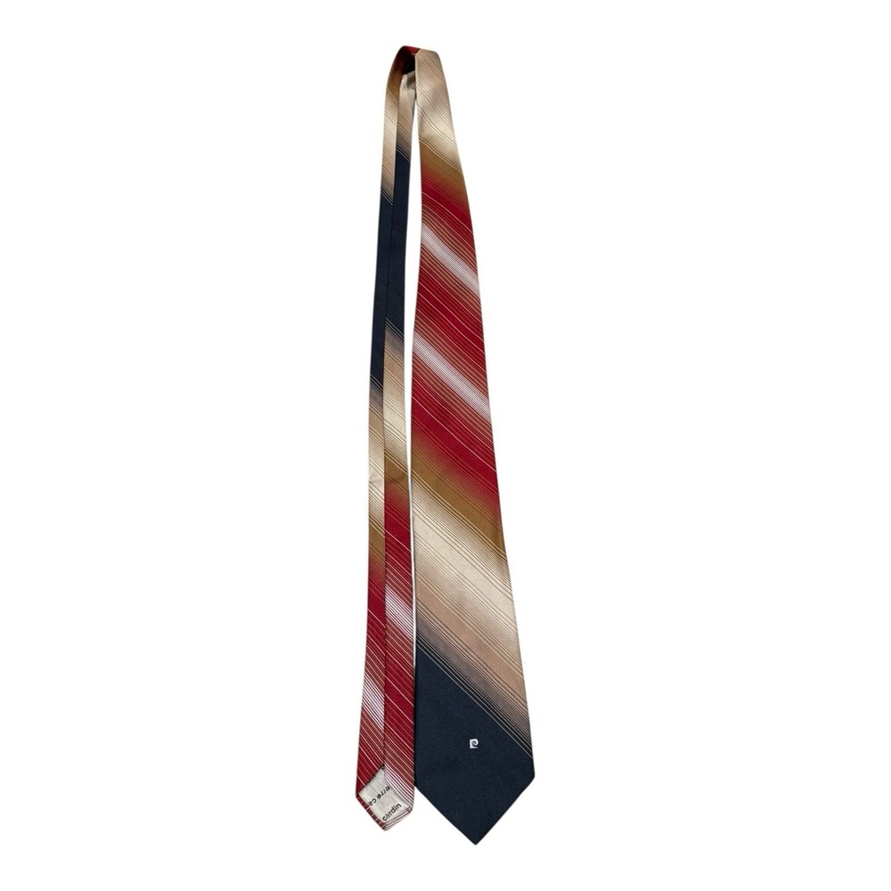 Vintage Pierre Cardin Mens Neck tie Burgundy Black Blue Brown Stripe Polyester